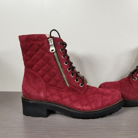 Ron White Tiffany Quilted Combat Booties, Red Suede, Womens Size 6 / 36 - Picture 7 of 10